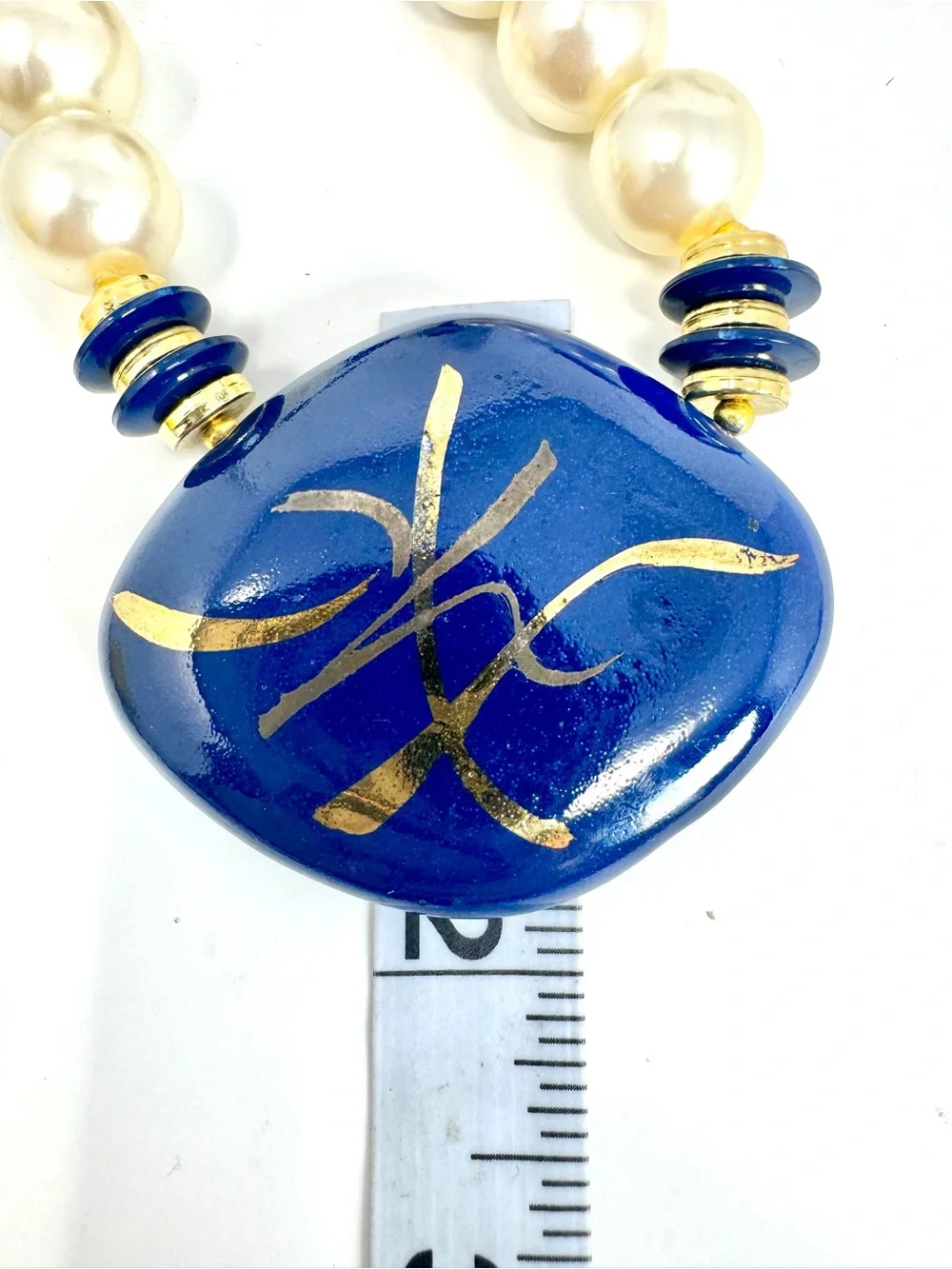 Vintage Allison Reed Cobalt Blue and Faux Pearl Statement Necklace Earrings Set